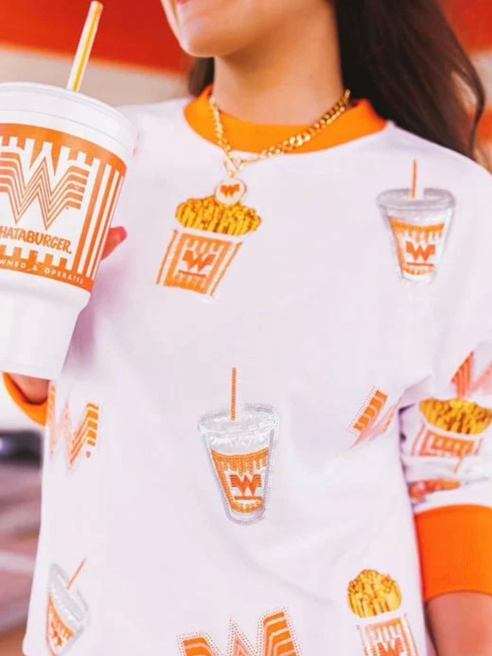 Whataburger White & Orange Fast-Foody Graphic Sweatshirt- Brianna Cannon